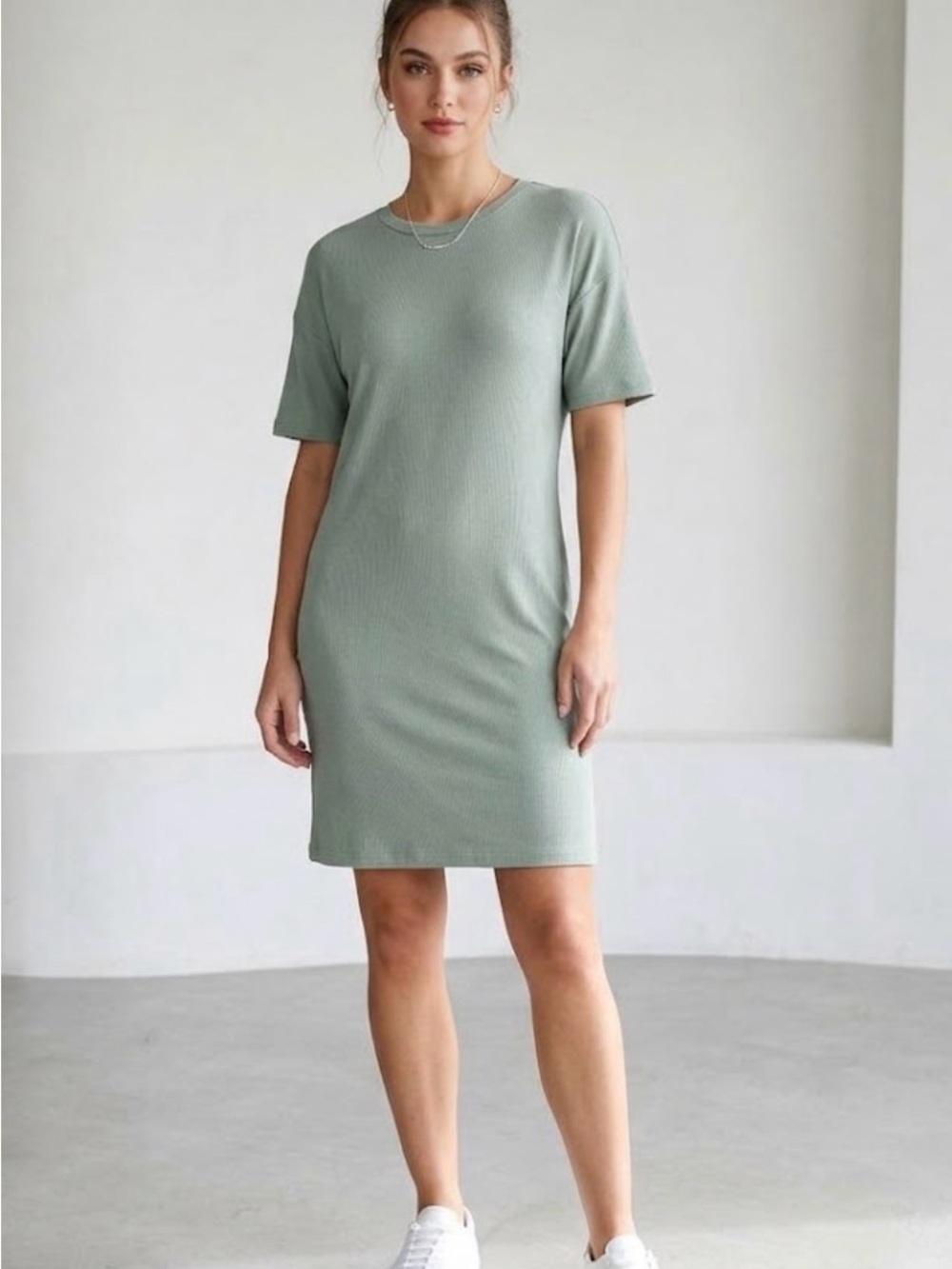 NWT- Fall Super-Soft Boutique T-Shirt Dress - Sage Green- Size Large